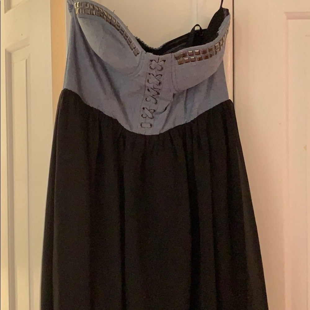 Denim and black dress